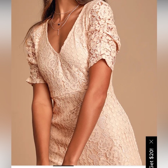 NWT Lulus Tatianna Blush Pink Lace Short Sleeve Mini Dress wedding guest girly - Picture 2 of 12